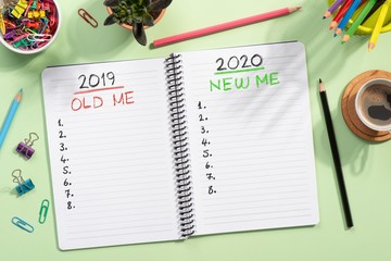 To Do list For New Year 2020, Over Head View Of Work Desk.