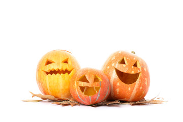 Halloween decorative pumpkins isolated on white background