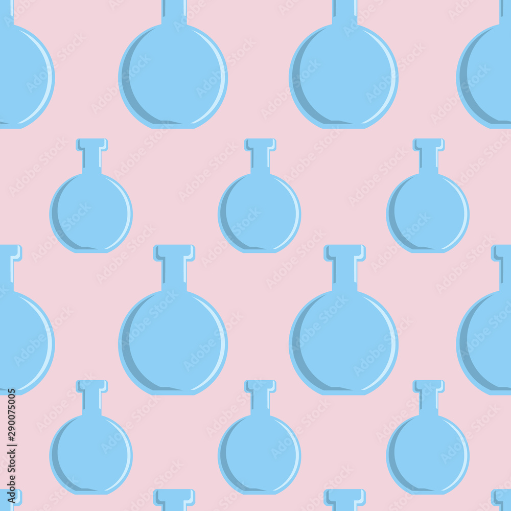 Poster modern concept seamless poster with blue bottles pattern at light pink background.