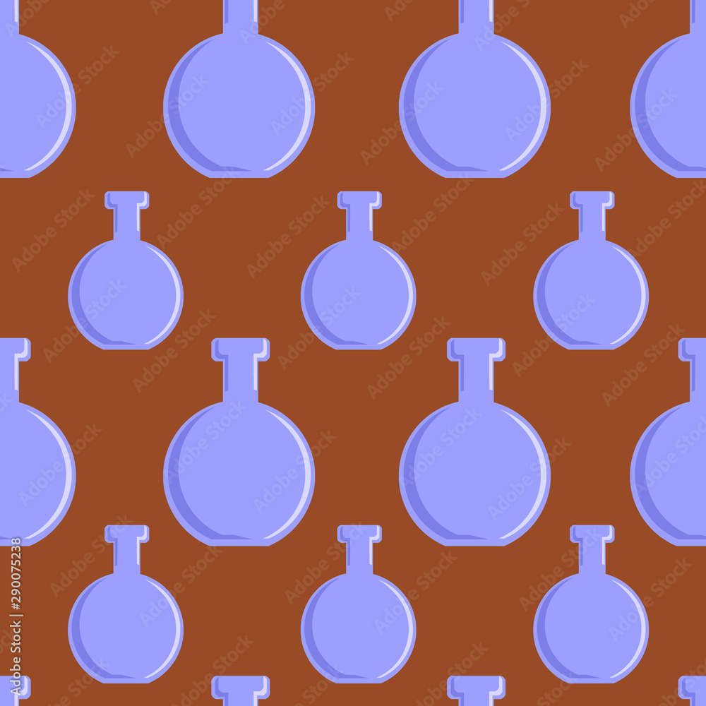 Poster modern concept seamless poster with lilac bottles pattern at orange background.