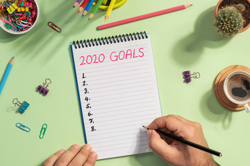 To Do list For New Year 2020, Over Head View Of Work Desk.