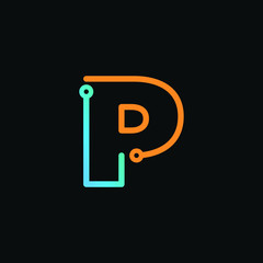 Letter P logotype monoline,Technology and digital abstract circuit, connection concept -vector