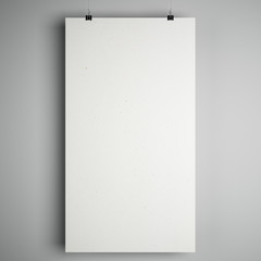 Blank white mock up minimalistic paper list with stationery clips at grey background.