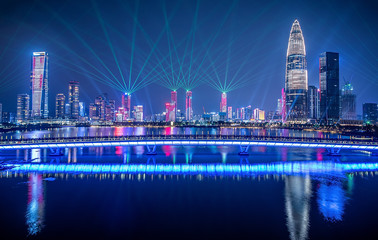Fototapeta premium Shenzhen Bay Houhai CBD night skyline and light show