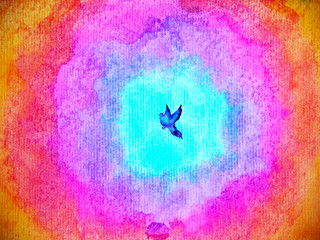 Obraz premium free bird mind spiritual flying in colorful abstract sky watercolor painting illustration design hand drawing