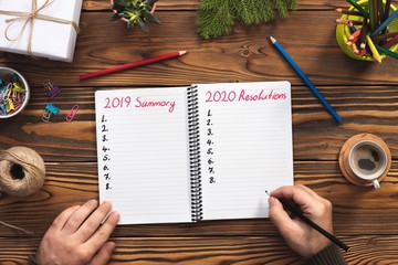 To Do list For New Year 2020, Over Head View Of Work Desk.