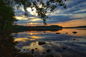 Beautiful sunset and lake scenery