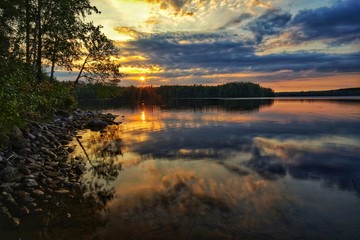 Beautiful sunset and lake scenery