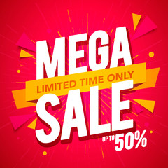 Vector illustration sale banner template design. Mega sale special offer, limited time only.