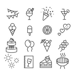 Set of minimal food icon for birthday party vector isolated modern outline on white background