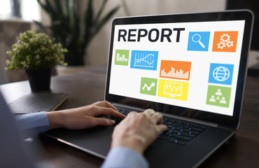 Financial report form on device screen. Business and finance concept.