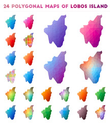 Set of vector polygonal maps of Lobos Island. Bright gradient map of island in low poly style. Multicolored Lobos Island map in geometric style for your infographics.