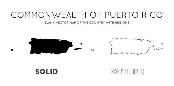 Puerto Rico map. Blank vector map of the Country with regions. Borders of Puerto Rico for your infographic. Vector illustration.