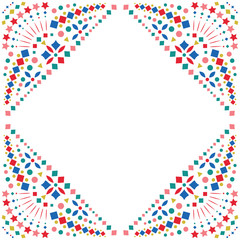 Mexican style embroidery motif celebration border. Card or invitation for fiesta party template with bright folk art pattern.