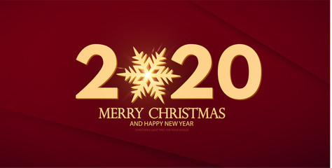 Happy new 2020 Year Elegant text template with shining gold snowflake.