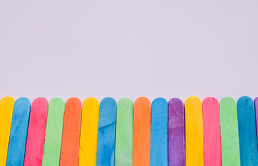Background and texture of colorful wooden stick for ice cream. Colorful concept.