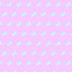 Seamless vector geometric Valentine's day Cupid pattern. Blue angels with arrow and polka dots on light pink background. 