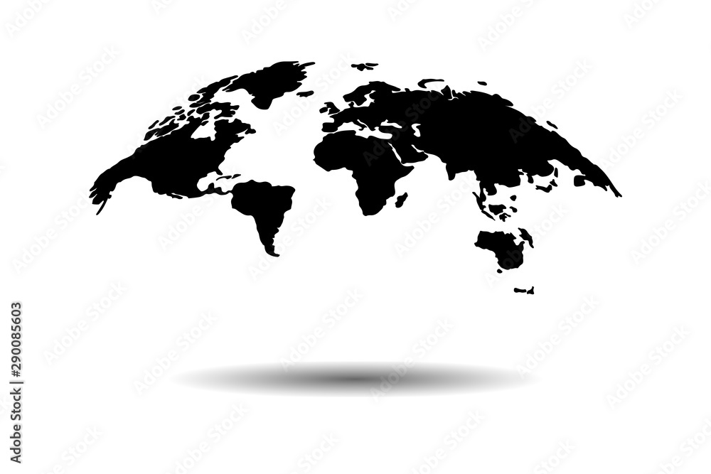 Wall mural world 3d map vector, isolated on white background with shadow. black map template, flat earth. simpl