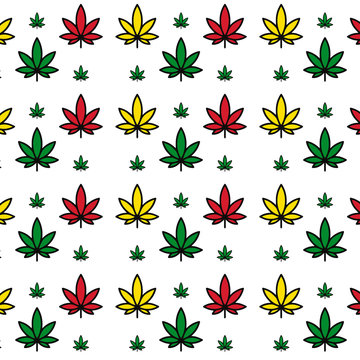 Vector seamless beautiful colored marijuana pattern. Leaves on white background.