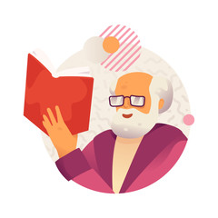 Senior Man With Book Icon