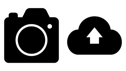 Camera icon, cloud icon vector design. Couple of icons united by one topic