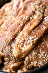 Bowl of raw beef rib steaks