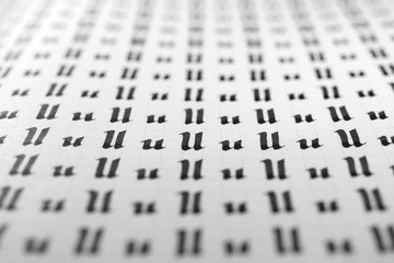 Handwriting black and white symbol filling pattern. Calligraphic letter U learning skills paper...