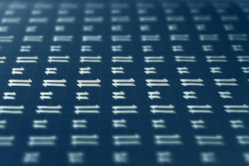 Handwriting white on dark blue symbol filling pattern. Calligraphic letter U learning skills paper...
