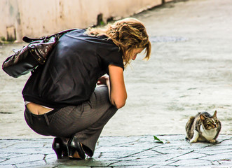young woman with cat
