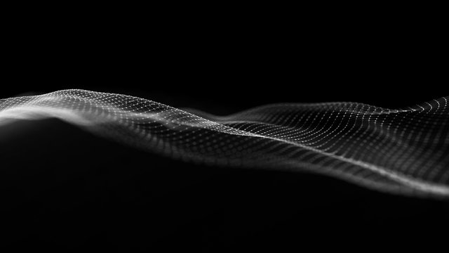 Wave 3d. Wave of particles. Abstract black Geometric Background. Big data visualization. 3d rendering. - Powered by Adobe