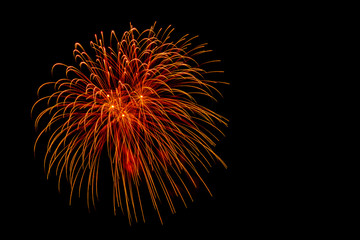 Beautiful colorful isolated firework display for celebration happy new year and merry christmas on black background