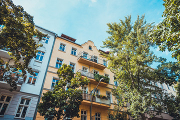 typical apartment building in the heart of friedrichshain, berlin from the low side view