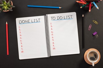 Writing To Do list, Over Head View Of Work Desk.