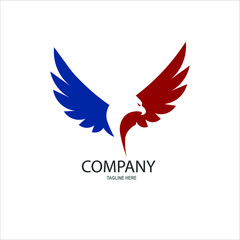 Eagle logo and emblem design with red and blue color. Vector illustration.