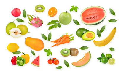collection of fruit on white background