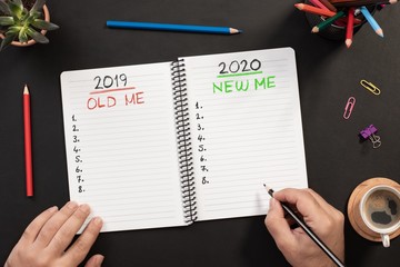 To Do list For New Year 2020, Over Head View Of Work Desk.