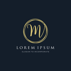 Letter M Logo, handwriting template , circle concept - Vector