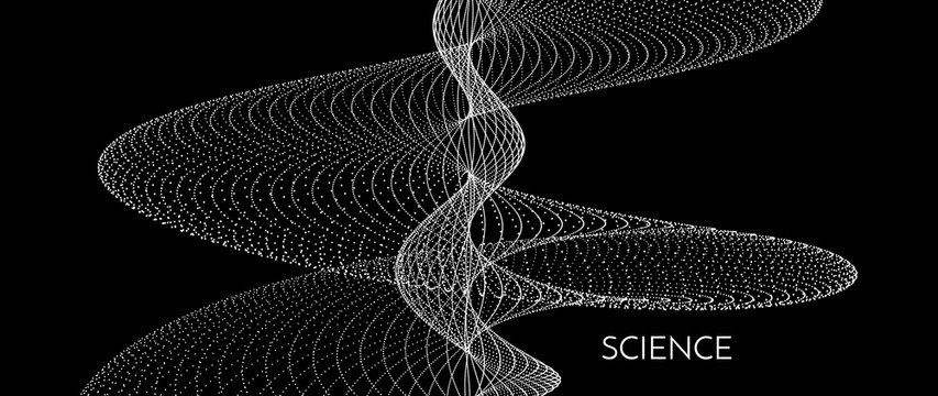Spiral. Array with dynamic particles. Abstract grid design. 3d vector illustration for science or technology.