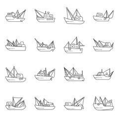 Vector design of commercial and vessel sign. Collection of commercial and speedboat stock symbol for web.