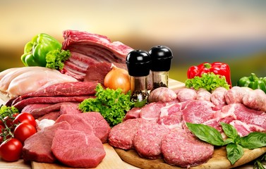 Fresh Raw Meat Background with vegetables
