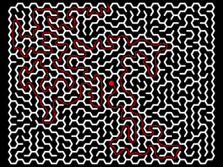 Hexagonal maze in form of rectangle with solution. Vector.
