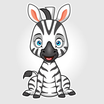 a cute zebra cartoon sitting with a smile.