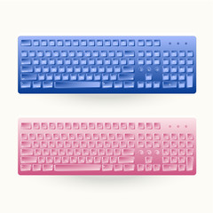 Realistic Computer or laptop  blue and rose keyboards vector illustration