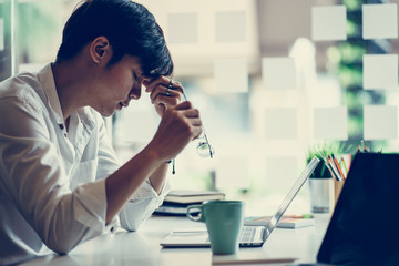 Confused businessman with stressed and worried about  working mistake and problems.