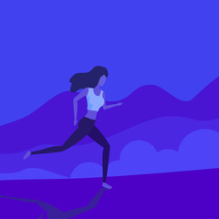 Running girl vector illustration, flat style