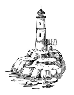 Lighthouse sketch. Hand drawn illustration converted to vector