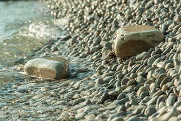 seashore with small round stones