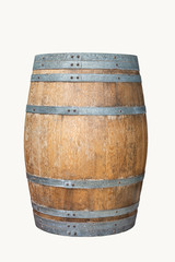 Wooden barrel for wine with steel ring. 