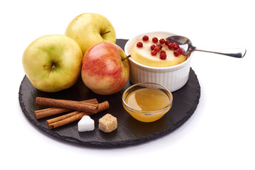 Stuffed Baked Apple with lingonberry, delicious dessert, isolated on white background