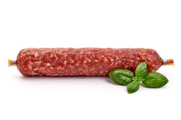 Italian smoked sausage. Dried sausage, isolated on white background